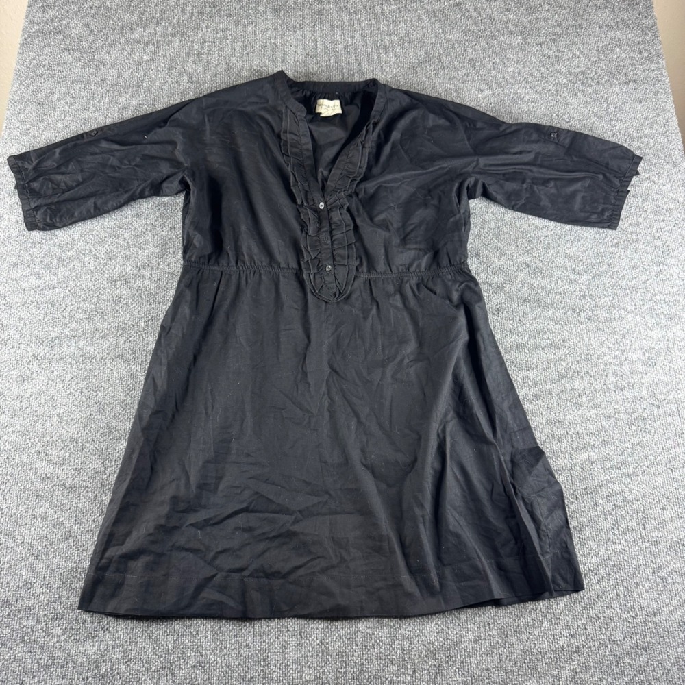Denim & Supply Ralph Lauren Black Ruffle V-Neck Empire Cotton Mini Dress XL - Picture 1 of 5